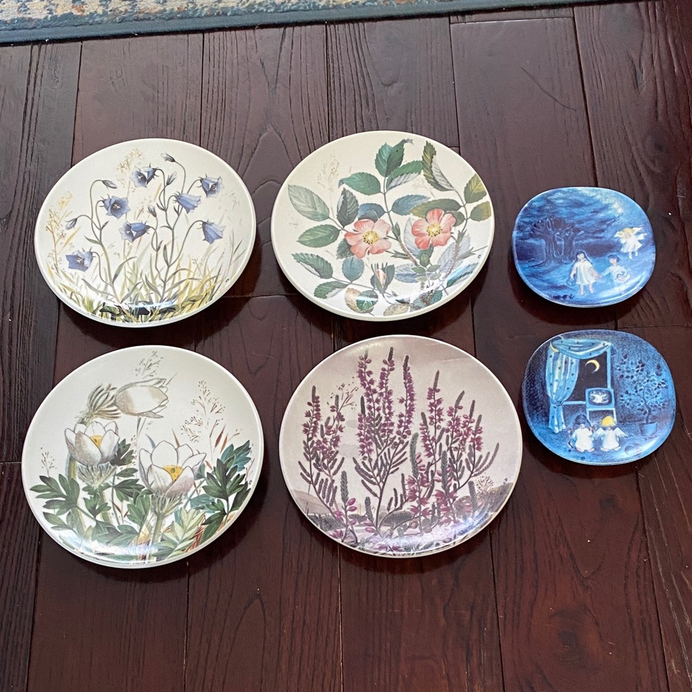 Set of 6 Arabia Finland Wall Plates Kirsti Brandt R. Hirvonen Flowers and Angels